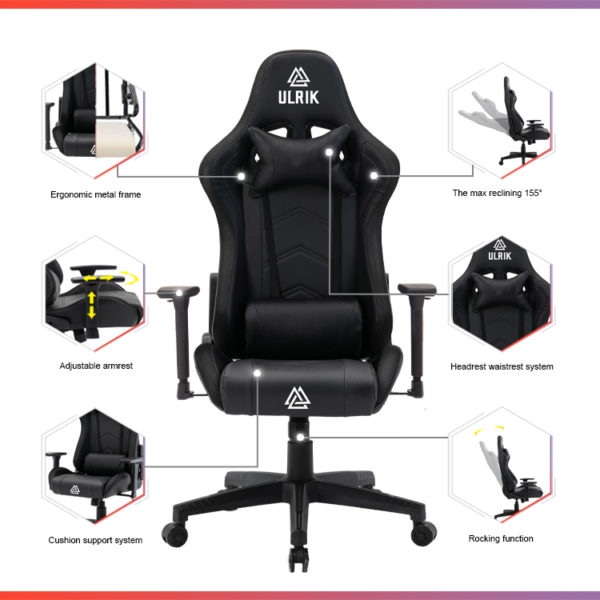Silla Gamer de oficina Profesional Ulrik Negra Luz LED - Imagen 5